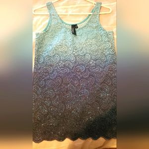 Blue Ombre glittery sheer lace top